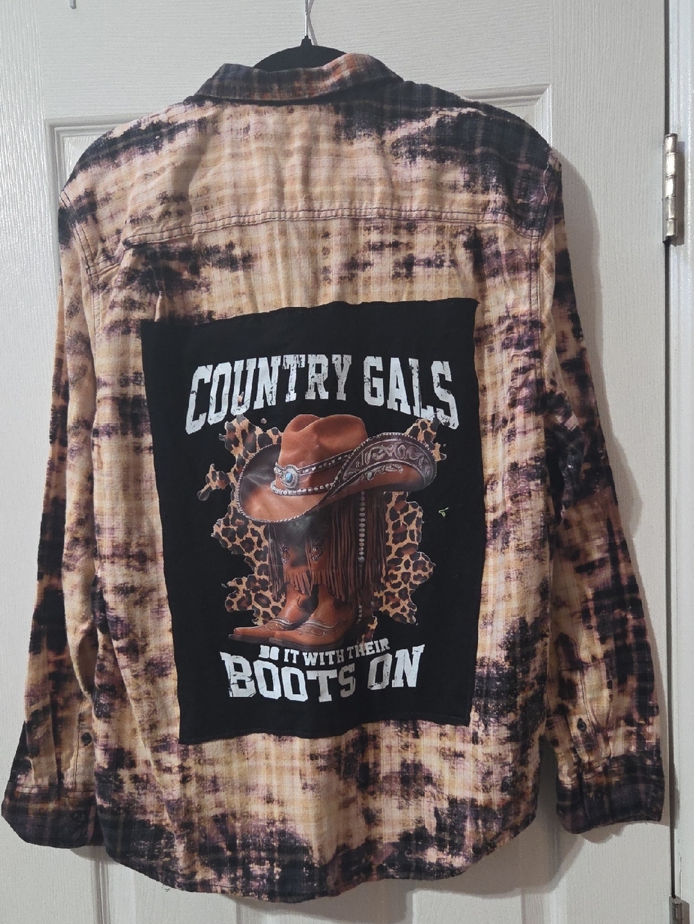 George Hand Bleach/Altered Button-Down Flannel Shirt - Brown Black Cream